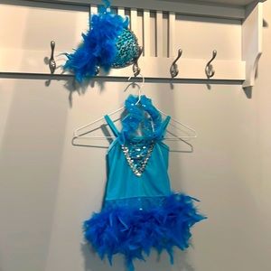 Teal Dance Costume with Feathers